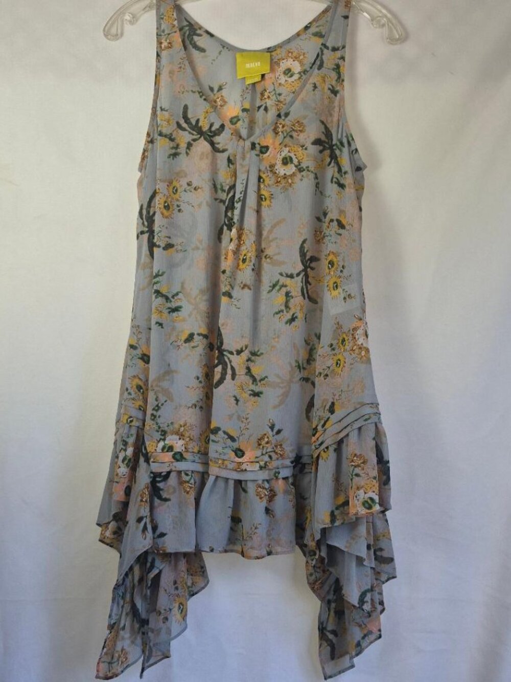 Maeve Floral Sheer Ruffle Hem Sleeveless‎ Tunic Top Women's Medium